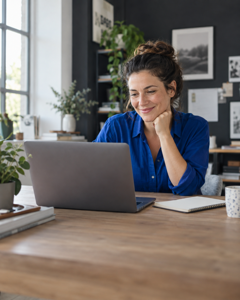A small business owner working at a desk